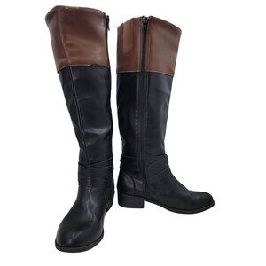 Knee-High Riding Boots Arizona Jean Co. Black Brown Zip Buckle Womens Size 8M